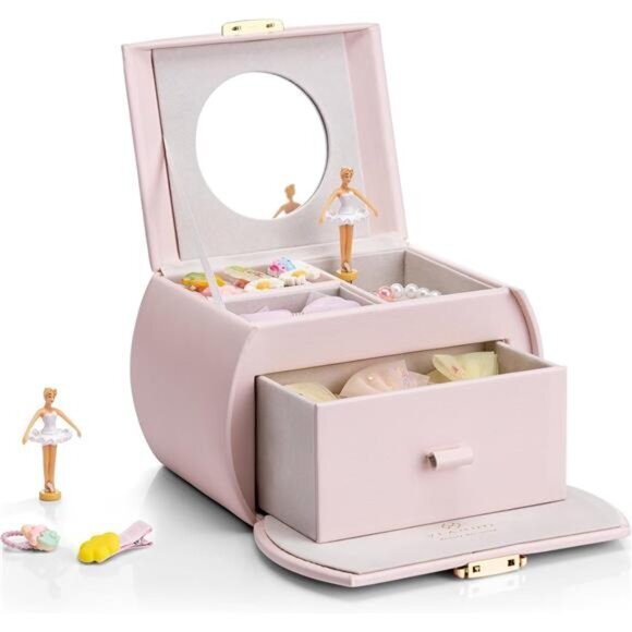 Kids Musical Jewelry Box for Girls with Drawer, Music Box with White Ballerina - Picture 1 of 6